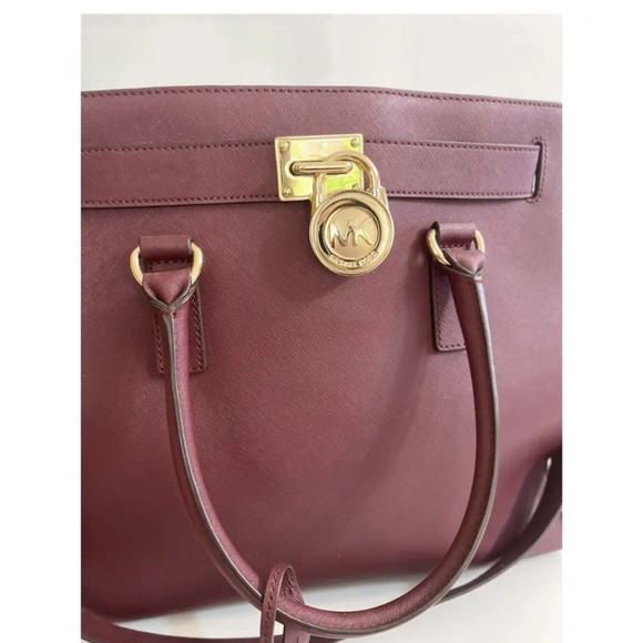 Michael Kors Large Merlot Hamilton Traveler Saffiano Leather Tote Bag - Picture 3 of 15